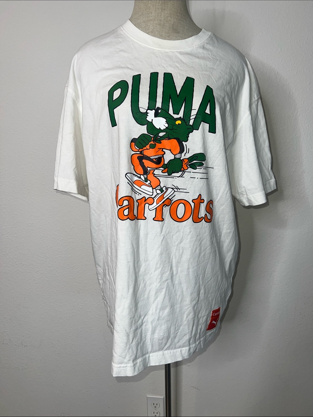 Puma x Careots White Tee with Green & Orange Carrot Graphic